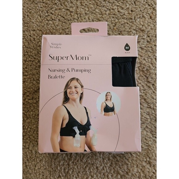 Simple Wishes Women's All-in-One SuperMom Nursing and Pumping Bralette - Black M - Picture 1 of 4